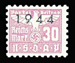 Nazi Party Dues  "NSDAP" 1936  30 RM, Overprint 1944